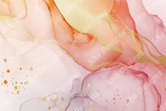 Abstract Ink Wash Painting in Pink and Gold for Creative Projects