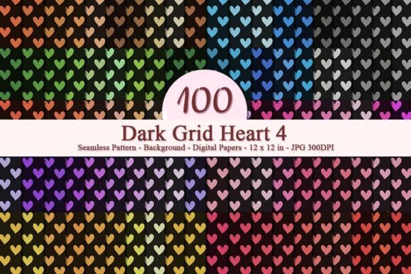 Dark Grid Heart 4 Seamless Pattern