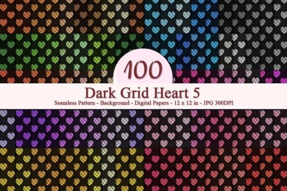 Dark Grid Heart 5 Seamless Pattern