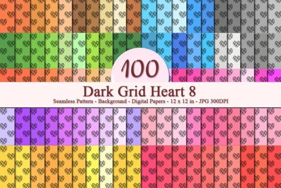 Dark Grid Heart 8 Seamless Pattern