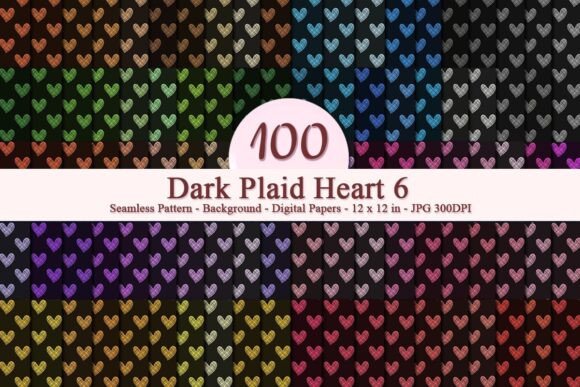 Dark Plaid Heart 6 Seamless Pattern
