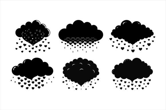 Fluffy Heart Cloud Vector Icon Bundle