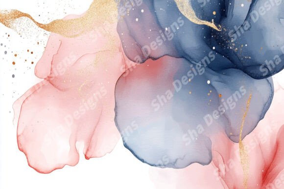 Pink, Blue, and Gold Watercolor Abstract for Creative Projects