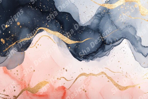 Pink, Gray, and Gold Abstract Watercolor