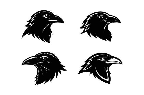 Raven Head Silhouette Icon Bundle