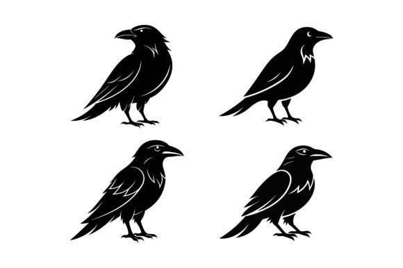 Raven Silhouette Vector Icon Bundle